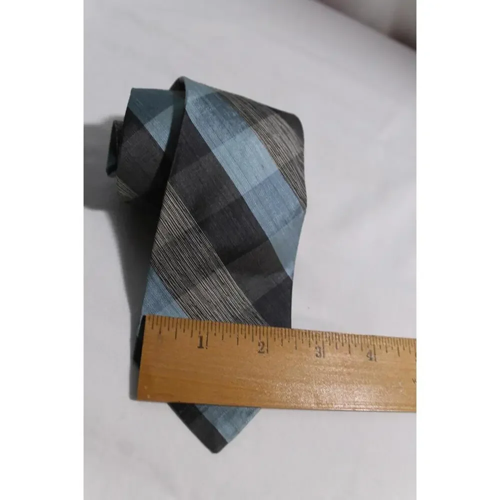 Vintage 1960s REGAL Silk Plaid Necktie, Light Blue & Gray, 2.5 X 52